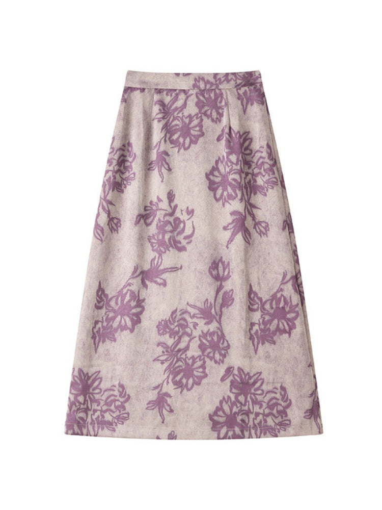 Vintage Floral Print Slit Midi Skirt【s0000017204】