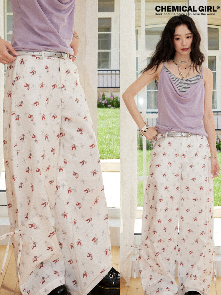 Relaxed Paratrooper Print Slightly Wide Leg Drawstring Pocket Pants【s0000017205】