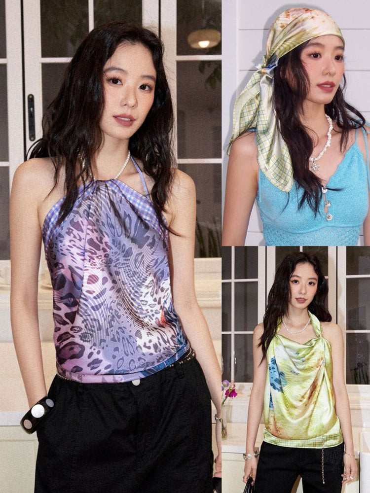 Vacation-Style Floral Full Print Satin Square Scarf【s0000017208】