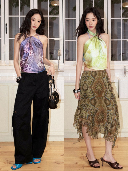 Vacation-Style Floral Full Print Satin Square Scarf【s0000017208】