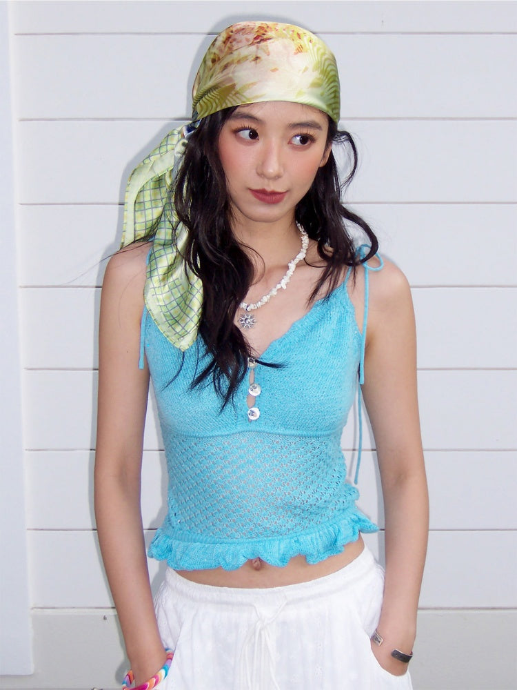 Vacation-Style Floral Full Print Satin Square Scarf【s0000017208】