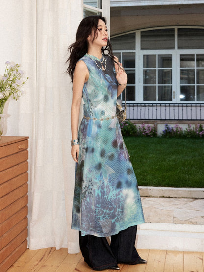 Neo Chinese Mesh Leopard Floral Full Print Dress【s0000017210】