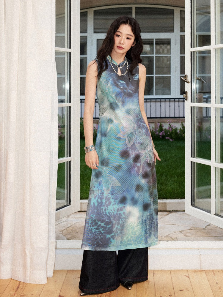 Neo Chinese Mesh Leopard Floral Full Print Dress【s0000017210】