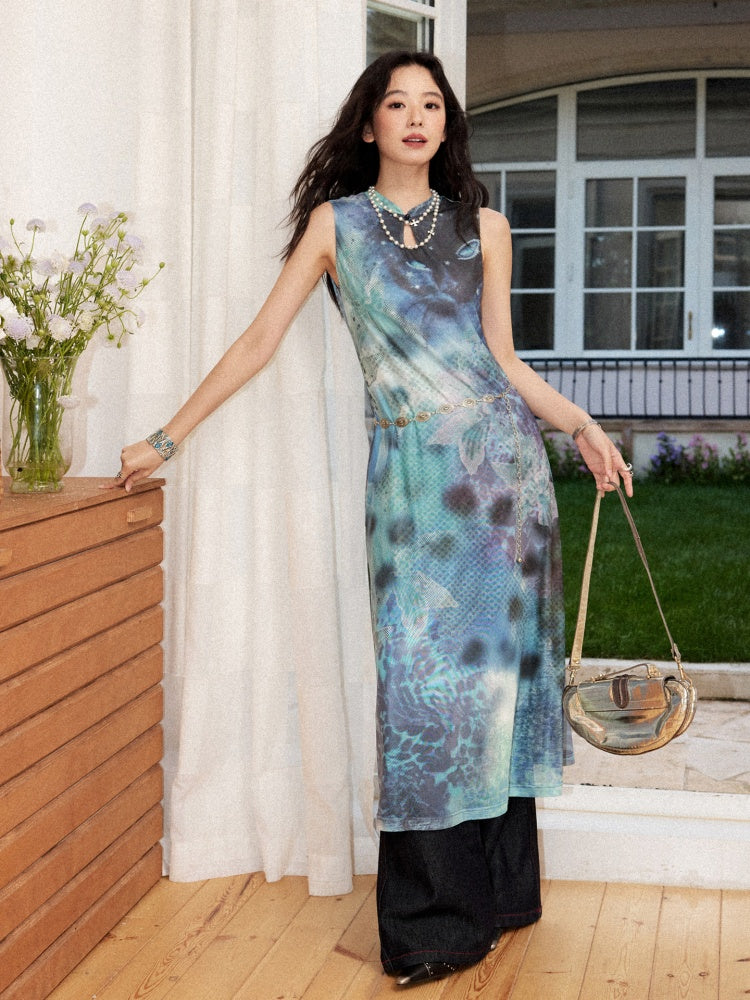 Neo Chinese Mesh Leopard Floral Full Print Dress【s0000017210】