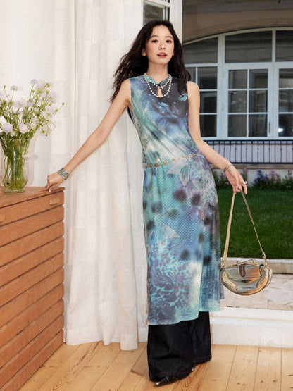Neo Chinese Mesh Leopard Floral Full Print Dress【s0000017210】