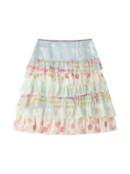 Satin Patchwork Floral Full Print Cake Skirt【s0000017211】