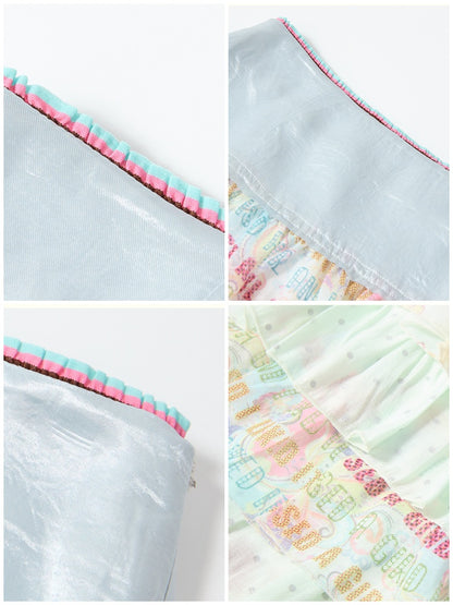 Satin Patchwork Floral Full Print Cake Skirt【s0000017211】