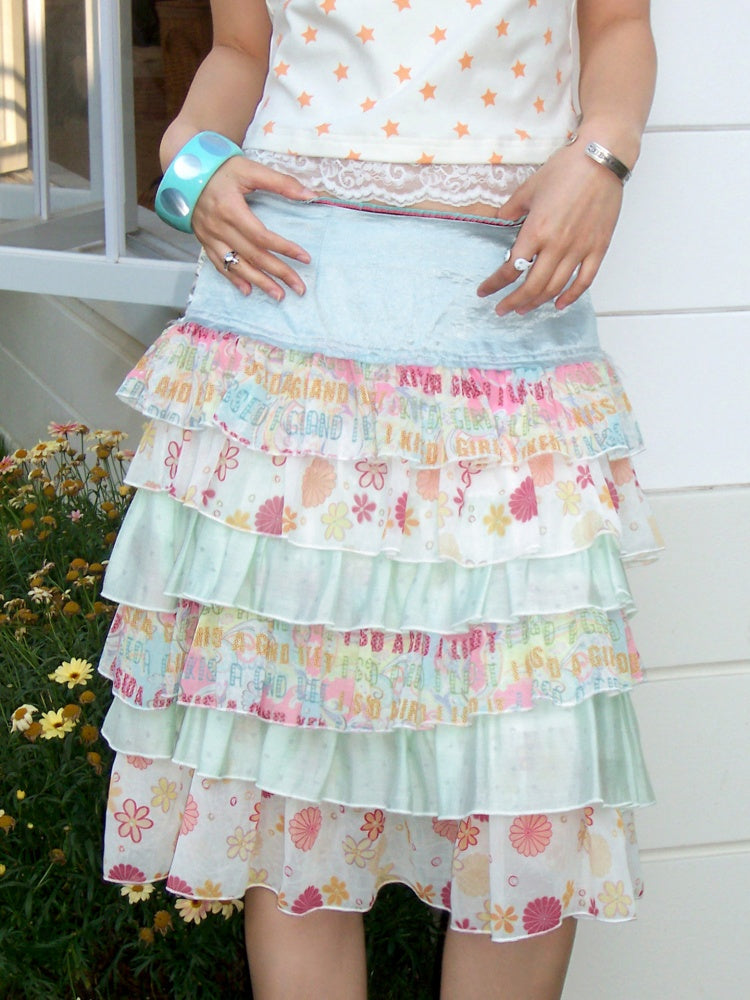 Satin Patchwork Floral Full Print Cake Skirt【s0000017211】
