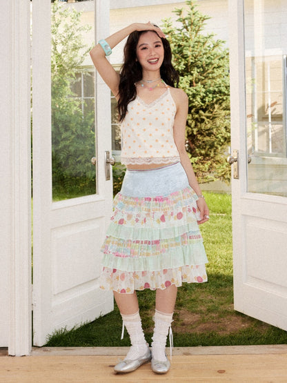 Satin Patchwork Floral Full Print Cake Skirt【s0000017211】