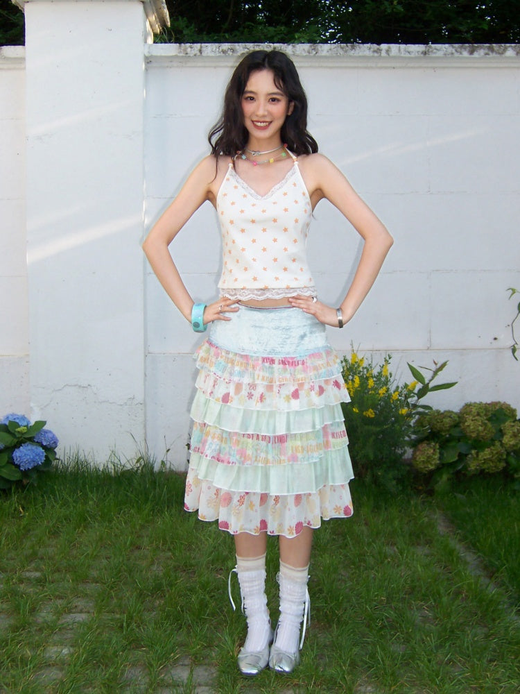 Satin Patchwork Floral Full Print Cake Skirt【s0000017211】