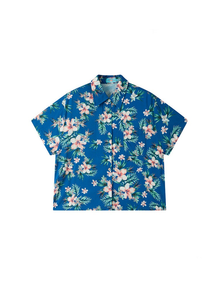 Tropical Floral Print Loose Short Sleeve Shirt【s0000017213】