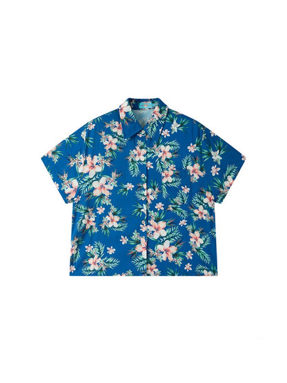 Tropical Floral Print Loose Short Sleeve Shirt【s0000017213】
