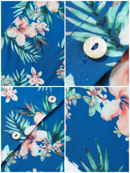 Tropical Floral Print Loose Short Sleeve Shirt【s0000017213】