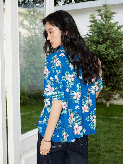 Tropical Floral Print Loose Short Sleeve Shirt【s0000017213】