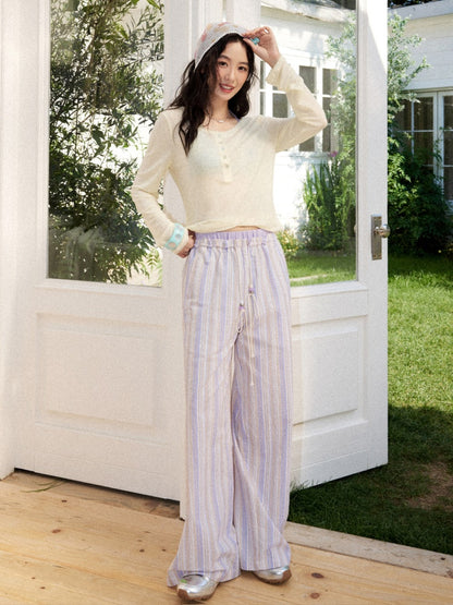 Elastic Waist Striped Straight-Leg Casual Pants【s0000017214】