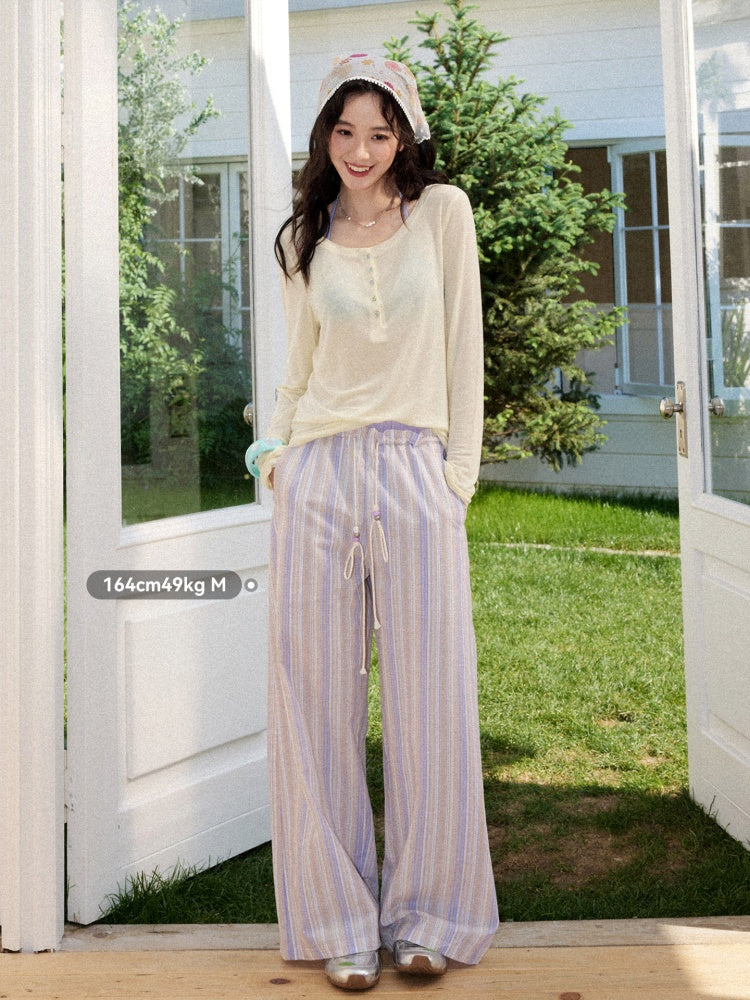Elastic Waist Striped Straight-Leg Casual Pants【s0000017214】
