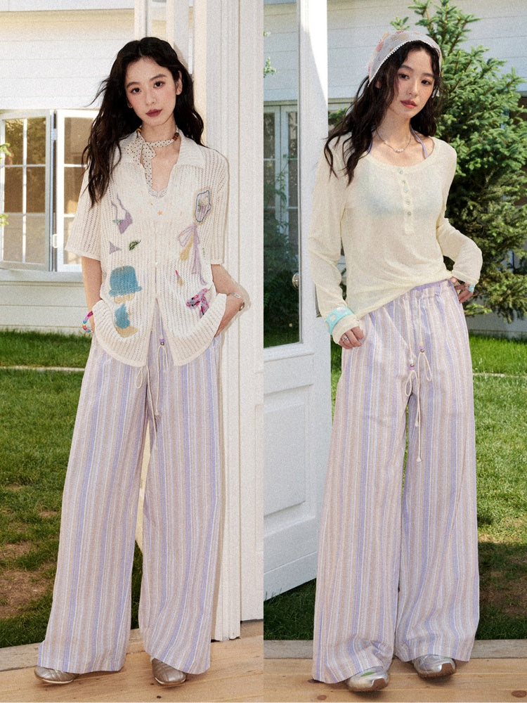 Elastic Waist Striped Straight-Leg Casual Pants【s0000017214】