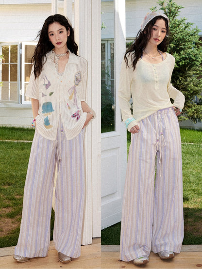 Elastic Waist Striped Straight-Leg Casual Pants【s0000017214】
