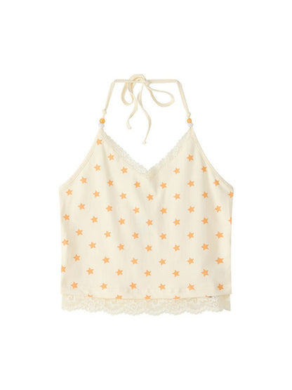 Lace Star Print Halter Neck Camisole【s0000017215】