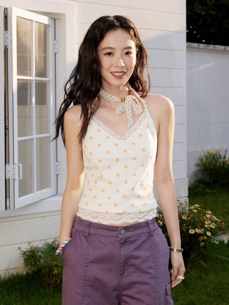 Lace Star Print Halter Neck Camisole【s0000017215】