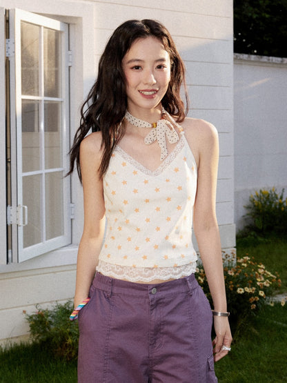 Lace Star Print Halter Neck Camisole【s0000017215】