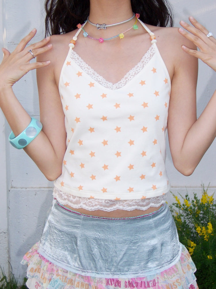 Lace Star Print Halter Neck Camisole【s0000017215】