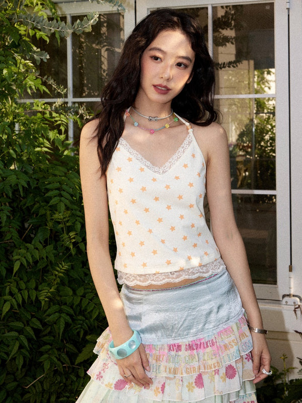 Lace Star Print Halter Neck Camisole【s0000017215】