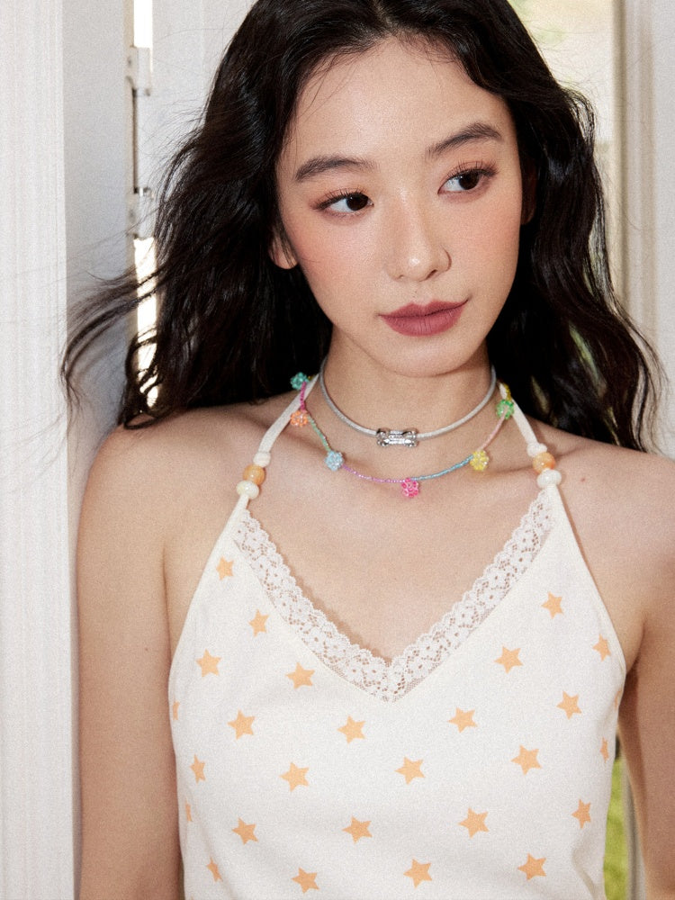 Lace Star Print Halter Neck Camisole【s0000017215】