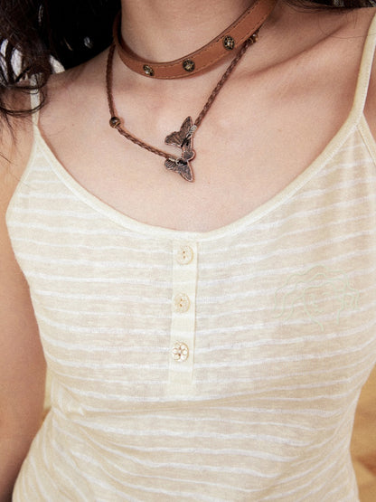 Layered Braided Strap Henley Striped Camisole【s0000017216】