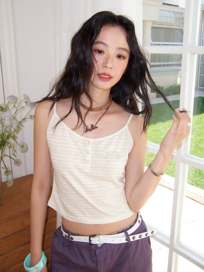 Layered Braided Strap Henley Striped Camisole【s0000017216】