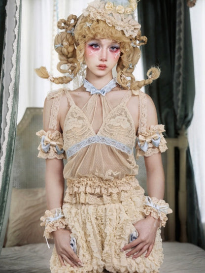 Vintage Doll Cream Baby Blue Ribbon Pumpkin Pants【s0000017221】