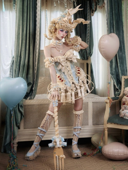 Vintage Doll Cream Baby Blue Ribbon Pumpkin Pants【s0000017221】