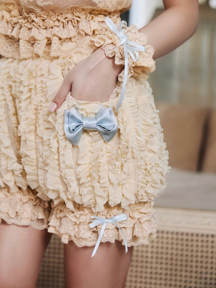 Vintage Doll Cream Baby Blue Ribbon Pumpkin Pants【s0000017221】