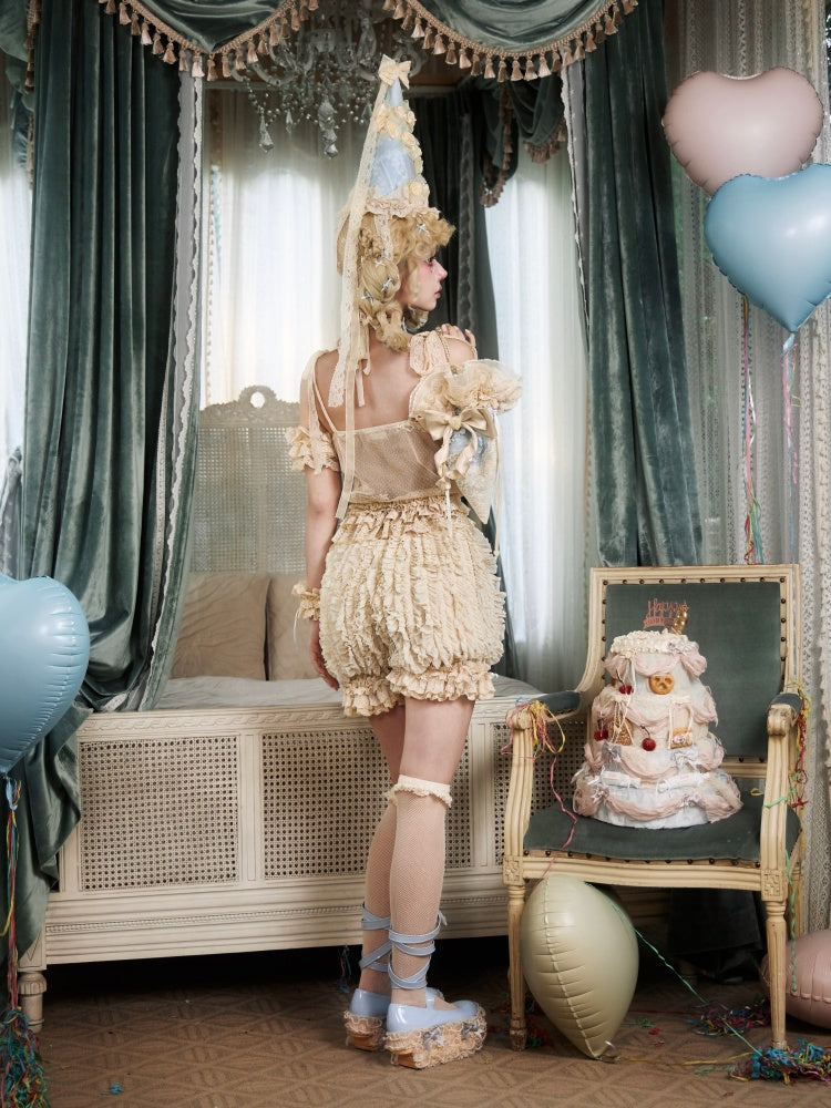 Vintage Doll Cream Baby Blue Ribbon Pumpkin Pants【s0000017221】