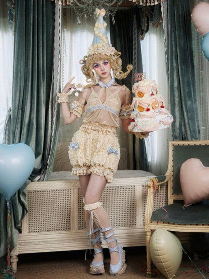 Vintage Doll Cream Baby Blue Ribbon Pumpkin Pants【s0000017221】
