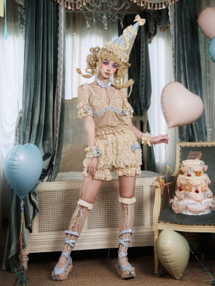 Vintage Doll Cream Baby Blue Ribbon Pumpkin Pants【s0000017221】