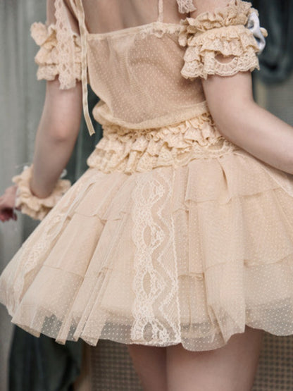 French Rococo Style Elastic Waist Lace Skirt Pants【s0000017223】
