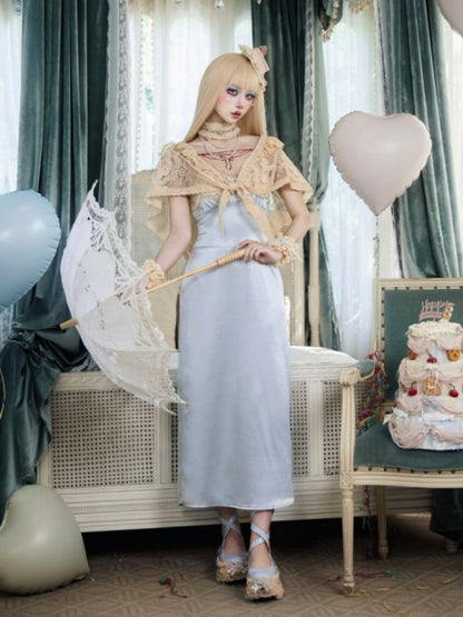 French Rococo Style Bow Satin Slip Dress【s0000017225】