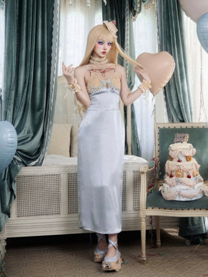 French Rococo Style Bow Satin Slip Dress【s0000017225】
