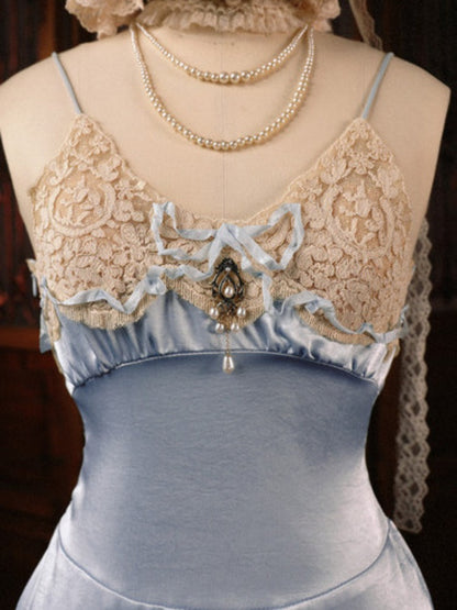 French Rococo Style Bow Satin Slip Dress【s0000017225】