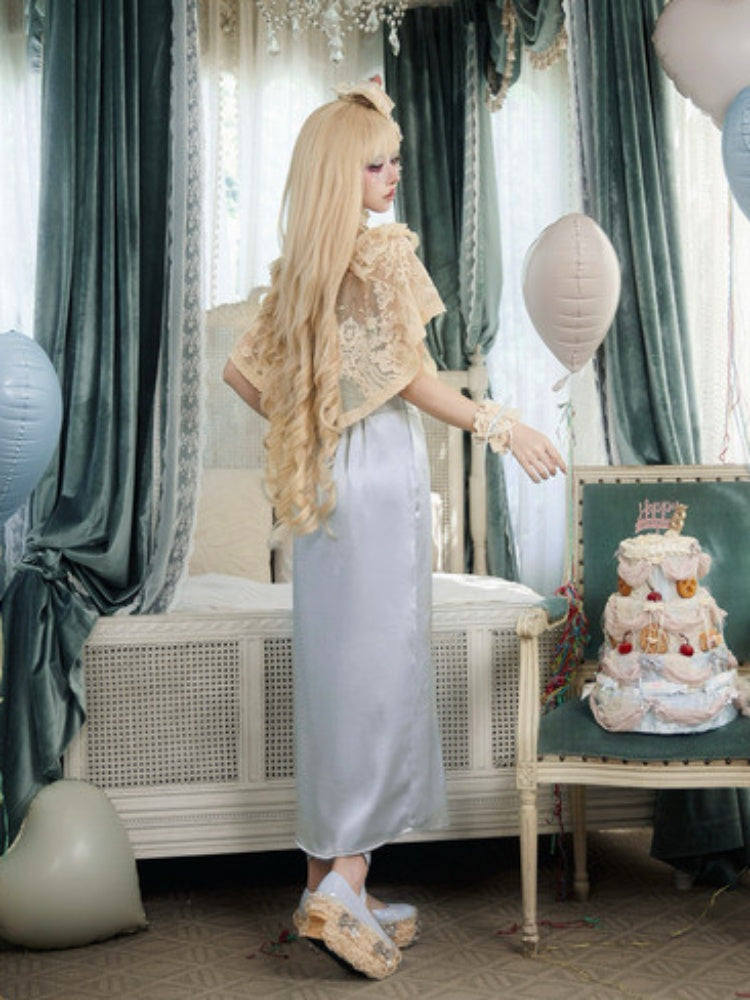 French Rococo Style Bow Satin Slip Dress【s0000017225】