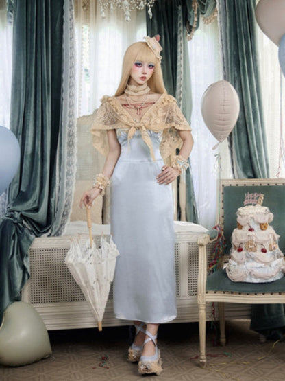 French Rococo Style Bow Satin Slip Dress【s0000017225】