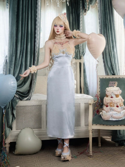 French Rococo Style Bow Satin Slip Dress【s0000017225】