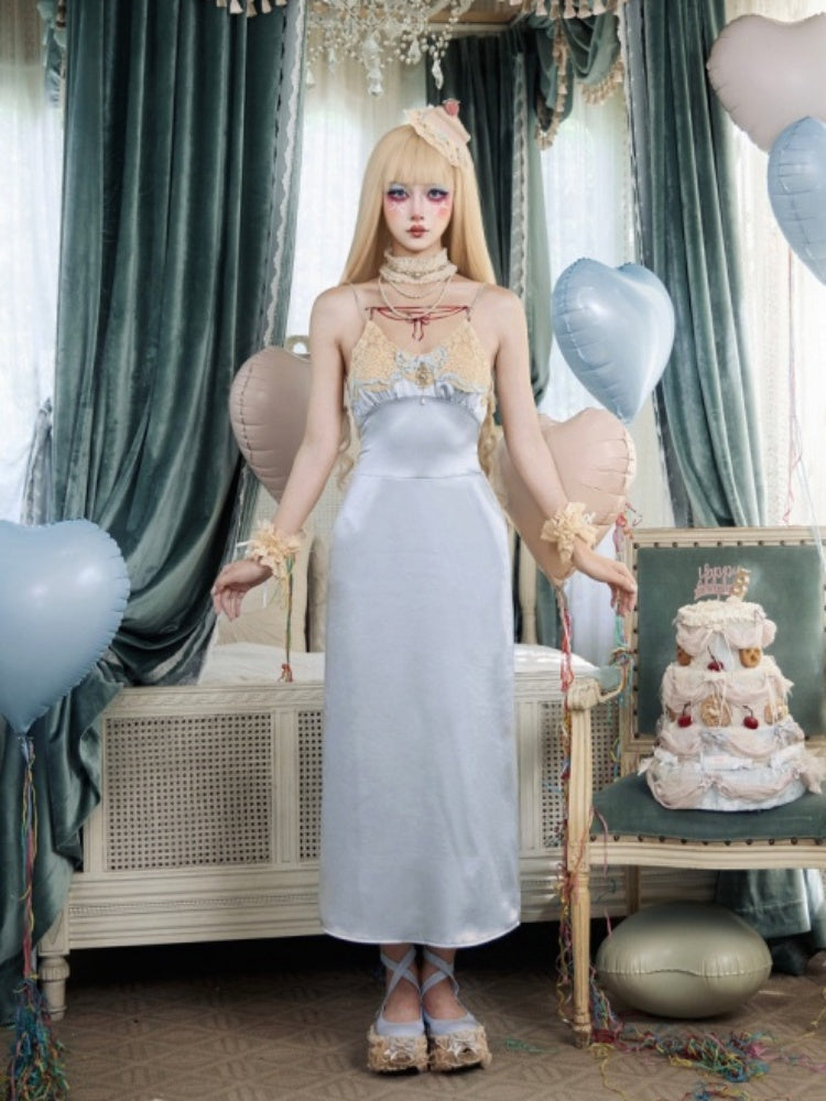 French Rococo Style Bow Satin Slip Dress【s0000017225】