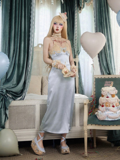 French Rococo Style Bow Satin Slip Dress【s0000017225】