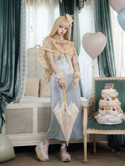 French Rococo Style Bow Satin Slip Dress【s0000017225】