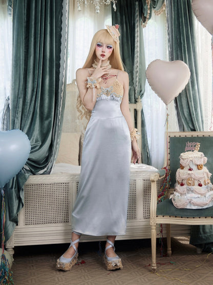 French Rococo Style Bow Satin Slip Dress【s0000017225】