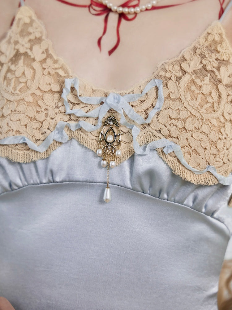 French Rococo Style Bow Satin Slip Dress【s0000017225】