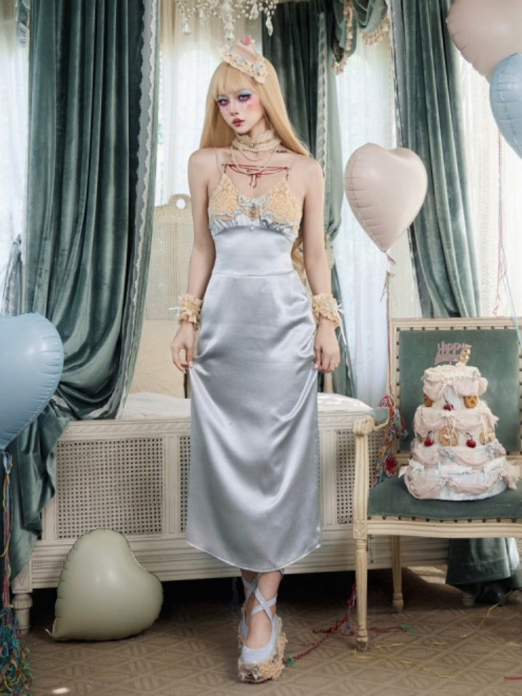 French Rococo Style Bow Satin Slip Dress【s0000017225】