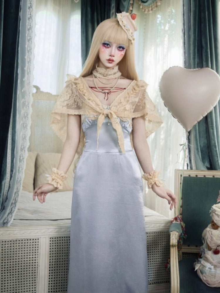 French Rococo Style Bow Satin Slip Dress【s0000017225】